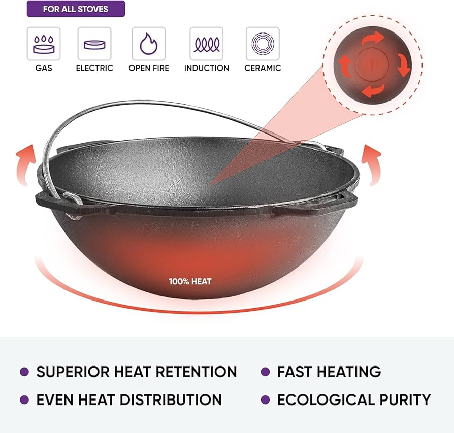 Amazon.com: BRIZOLL Cast Iron Uzbek Kazan Dutch Oven Pot